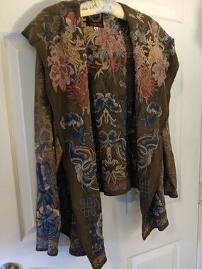 Johnny Was BIYA stretch ultrasuede heavily embroidered shawl collar hoodie